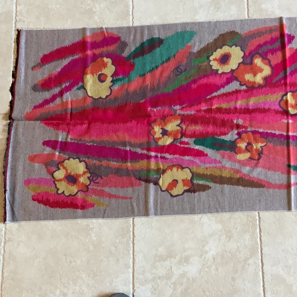 Cashmere wool blend multi colored floral motif scarf/shawl